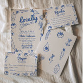 手描き青の地元で育った男の子の赤ちゃんシャワー 招待状