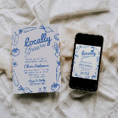 手描き青の地元で育った男の子の赤ちゃんシャワー 招待状