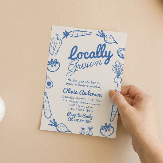 手描き青の地元で育った男の子の赤ちゃんシャワー 招待状