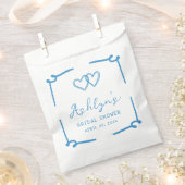 手描き青ハート ブライダルシャワー ギフトバッグ フェイバーバッグ (クリップ留めされた状態)