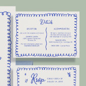 手描き青フランスのレトロ結婚の詳細 エンクロージャーカード