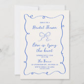 手描き青フレームリボンブライダルシャワー 招待状 (正面)