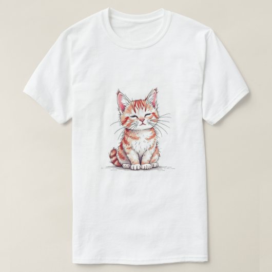 手描き風のかわいいキャラクター猫のデジタルイラスト Tシャツ (デザイン正面)