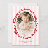 手描き風のメリークリスマス ピンクの2枚の写真入りクリスマスカード シーズンカード (正面)