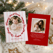 手描き風のメリークリスマス ピンクの2枚の写真入りクリスマスカード シーズンカード