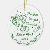 手描き風初クリスマス結婚 セラミックオーナメント (左)