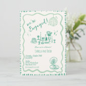 手描き風変わりな波状エンゲージメントパーティー 招待状 (スタンド正面)