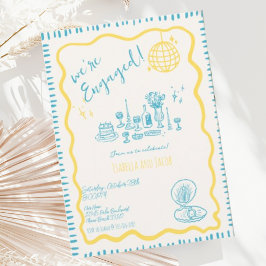 手描き風変わりな波状エンゲージメントパーティー 招待状