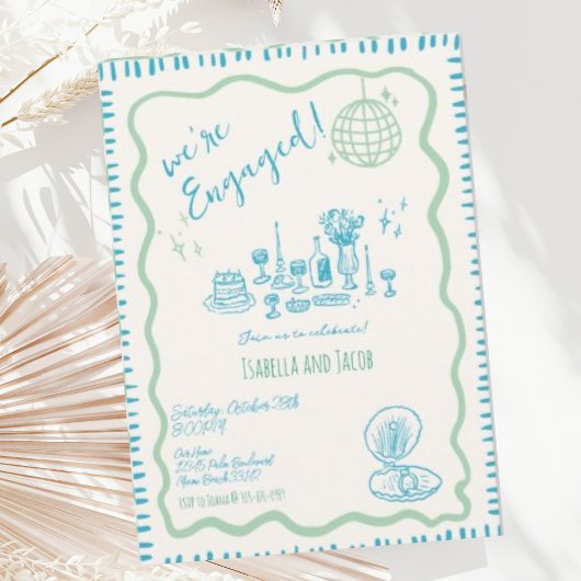 手描き風変わりな波状エンゲージメントパーティー 招待状