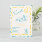 手描き風変わりな波状エンゲージメントパーティー 招待状 (スタンド正面)