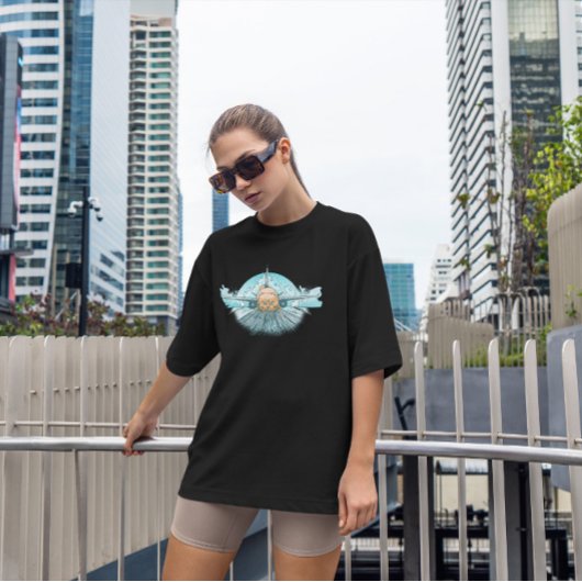 手描き飛行機の猫 Tシャツ