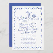 手描き飲食物ドードル婚約 招待状 (正面/裏面)