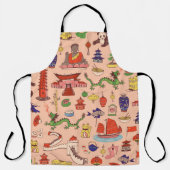 手描き香港のモチーフ:シームレスなパターン エプロン (正面)