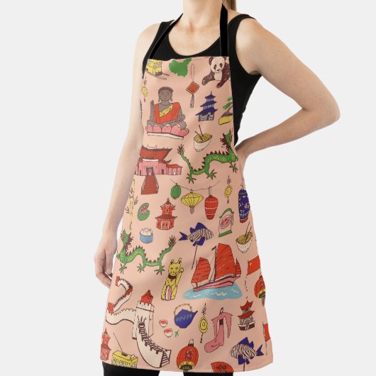 手描き香港のモチーフ:シームレスなパターン エプロン (インサイチュ)