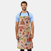 手描き香港のモチーフ:シームレスなパターン エプロン (着用した状態)