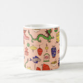 手描き香港のモチーフ：シームレスなパターン コーヒーマグカップ (正面右)