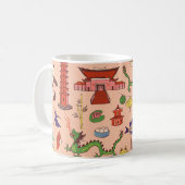 手描き香港のモチーフ：シームレスなパターン コーヒーマグカップ (正面左)