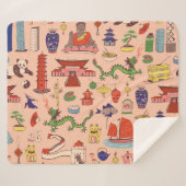 手描き香港のモチーフ:シームレスなパターン シェルパブランケット (正面(横))