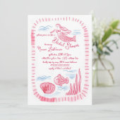 手描き魅力的ピンクマーメイドブライダルシャワー 招待状 (スタンド正面)