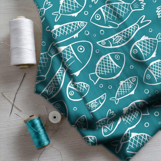 手描き魚と泡ID489 ファブリック