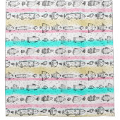 手描き魚ピンクブルー可愛モダンい シャワーカーテン (正面)