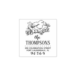 手描き鳥と分岐名の差出人住所 ラバースタンプ