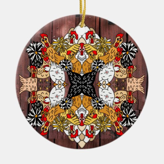 手描き鶏のコラージュおもしろいセラミックオルナム セラミックオーナメント (正面)