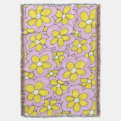 手描き黄色とピンクの花のデザイン スローブランケット (正面縦)