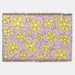 手描き黄色とピンクの花のデザイン スローブランケット
