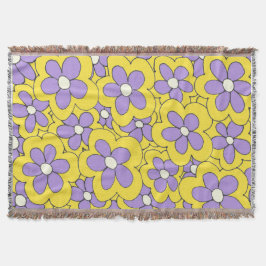 手描き黄色と紫の花のデザイン スローブランケット