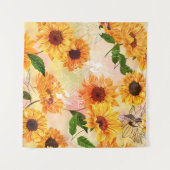 手描き黄色ひまわり水彩パターン タペストリー (正面(横))