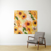 手描き黄色ひまわり水彩パターン タペストリー (インサイチュ(横))