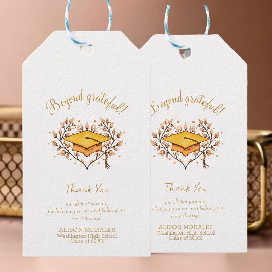 手描き黄金の卒業キャップありがとう ギフトタグ