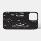 手描き黒サボテンのパターン iPhoneケース (裏面横)