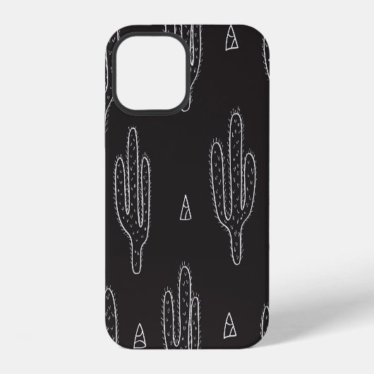 手描き黒サボテンのパターン iPhoneケース (裏面)