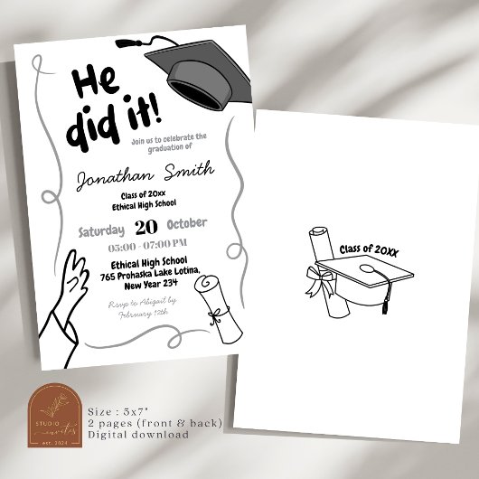 手描き黒塗り卒業 招待状