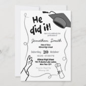 手描き黒塗り卒業 招待状 (正面)