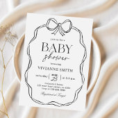 手描き黒弓ベビーガールシャワー 招待状