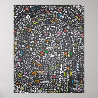 手描き黒板と夏テーマレタリング ポスター