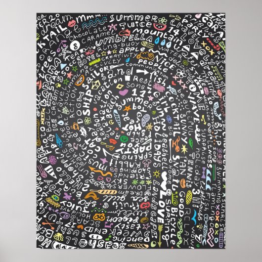 手描き黒板と夏テーマレタリング ポスター (正面)