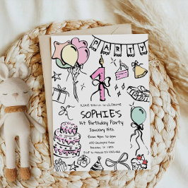 手描き1歳の誕生日招待状、ドードル誕生日イン 招待状