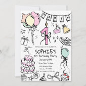 手描き1歳の誕生日招待状、ドードル誕生日イン 招待状 (正面)