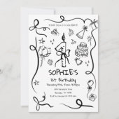 手描き1歳誕生日招待状 招待状 (正面)