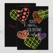 手描き カラフルで楽しいハートのバレンタインカード シーズンカード (正面/裏面)