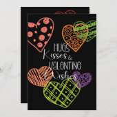 手描き カラフル ファン ハート バレンタイン グリーティング シーズンカード (正面/裏面)
