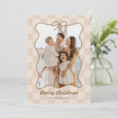 手描き ニュートラル リボン フレーム チェック フォト シーズンカード (スタンド正面)