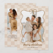 手描き ニュートラル リボン フレーム チェック 写真 シーズンカード (正面/裏面)