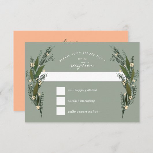 手描き フラワーズ リーフ グリーン セージ ウェディング 出欠カード (正面/裏面)