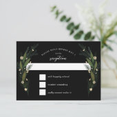 手描き フラワー リーフ グリーン ブラック ウェディング 出欠カード (スタンド正面)
