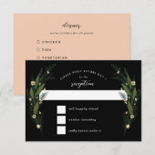 手描き フラワー リーフ グリーン ブラック ウェディング 出欠カード (正面/裏面)